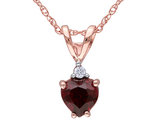 1/2 Carat (ctw) Garnet and Diamond Pendant Necklace in 10K Rose Gold with Chain